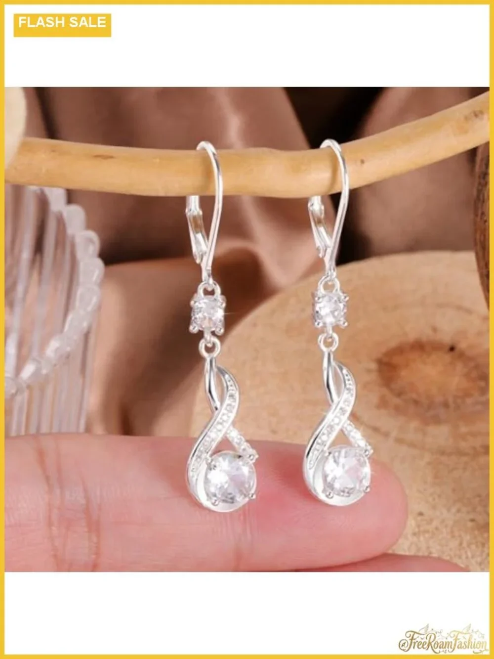 Sterling Silver Dangle Cubic Zirconia Earrings Drop Leverback